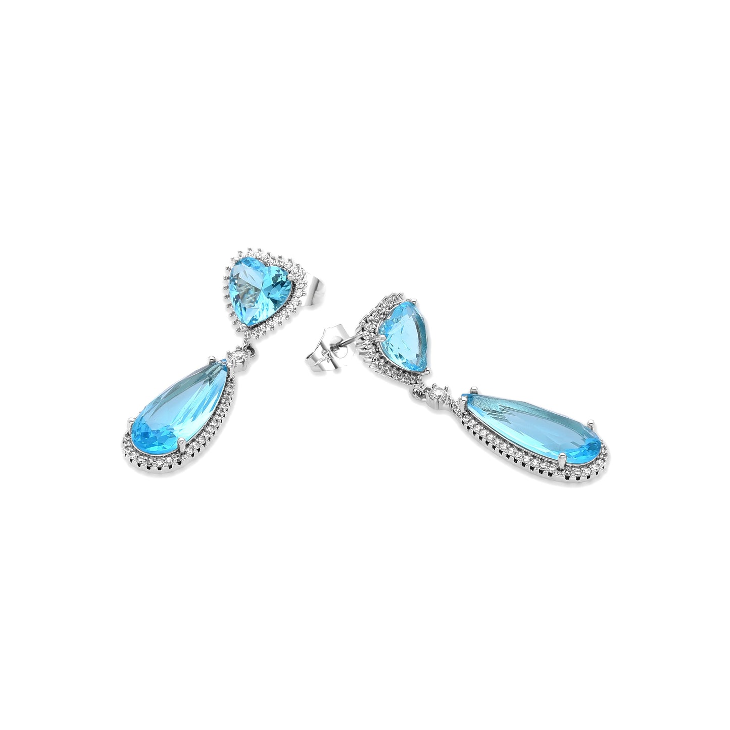 Pendientes con Circonita Aguamarina acabado plata - Saiga