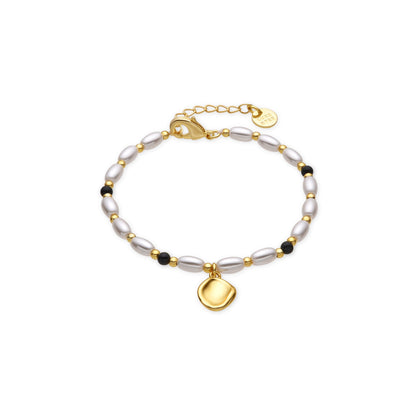 Pulsera con Perla Blanca acabado oro 18k - Zizi