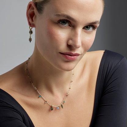 Pendientes con Cristal Azul Oscuro acabado oro 18k - Thase