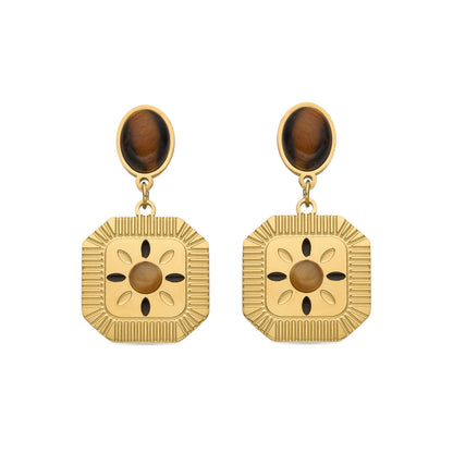 Pendientes con Ojo de Tigre acabado oro 18k - Waridi