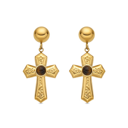Pendientes con Ojo de Tigre acabado oro 18k - Anleh