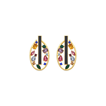 Pendientes con Circonita Multicolor acabado oro 18k - Habyo