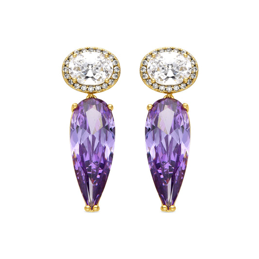Pendientes con Circonita Amatista acabado oro 18k - Ryvea