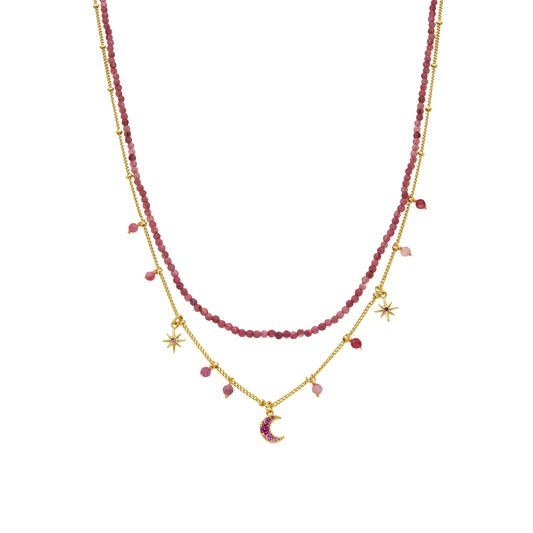 Collar con Cristal Rosa acabado oro 18k - Ethal