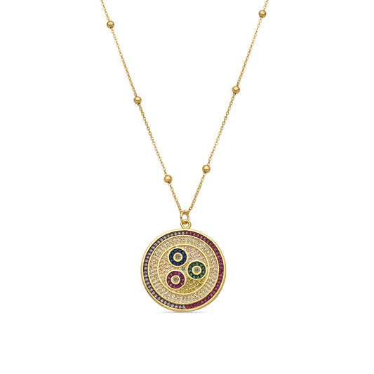 Collar con Circonita Multicolor acabado oro 18k - Purma