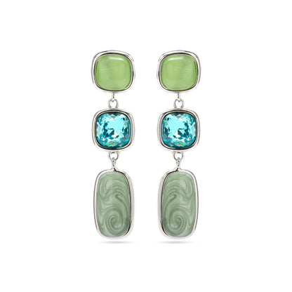 Pendientes con Ojo de Gato Verde acabado plata - Sudi