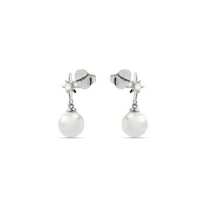 Pendientes con Perla Blanca acabado plata - Miara