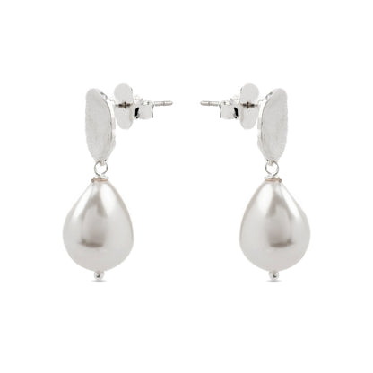 Pendientes con Perla Blanca acabado plata - Aoya