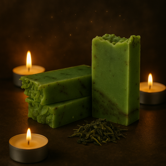 Jabón artesanal árbol del té y té verde purificante SKU JAB-0019